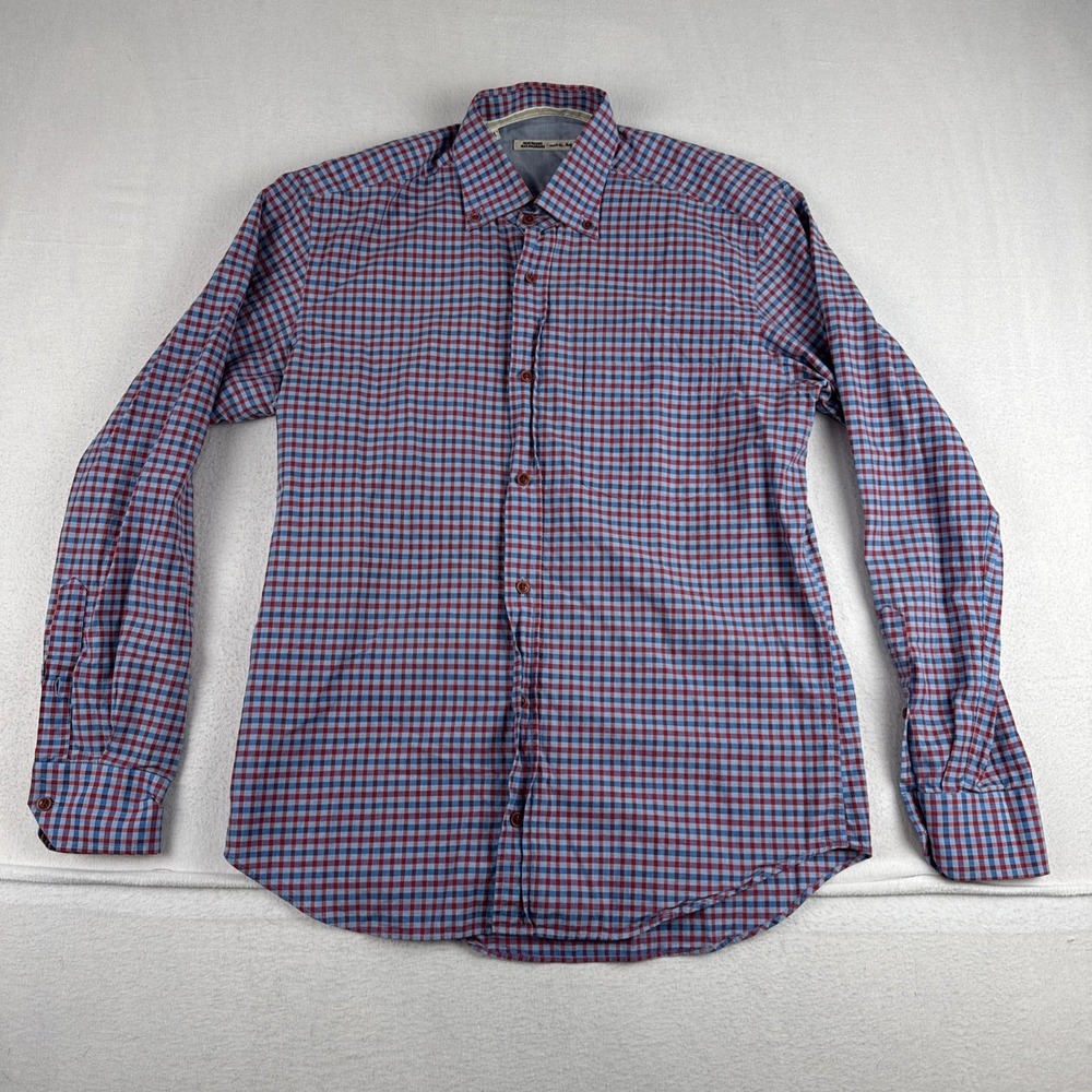 Maurizio Baldassari Mens Blue Red Gingham Check Long Sleeve Shirt fits S Italy